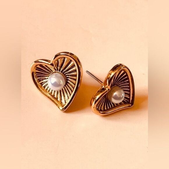 Pearl heart earrings N869 - Picture 1 of 4